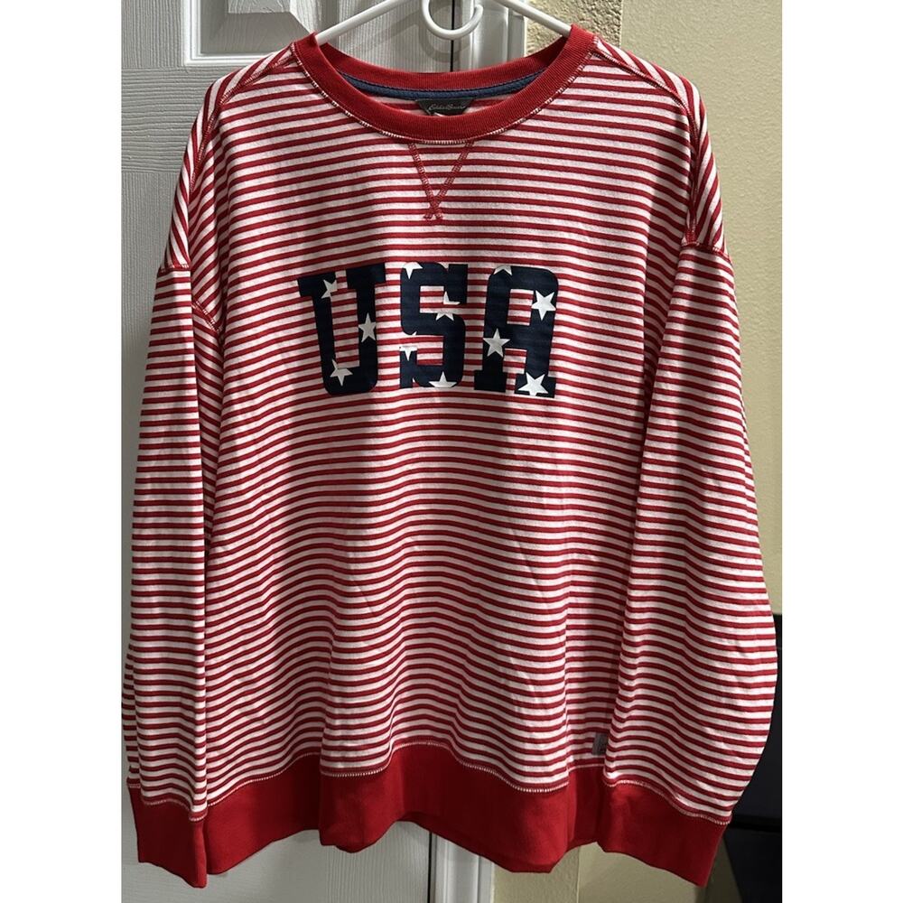 Eddie Bauer USA Striped Soft Knit Sweatshirt Long Sleeve Size 2XL Cotton Blend